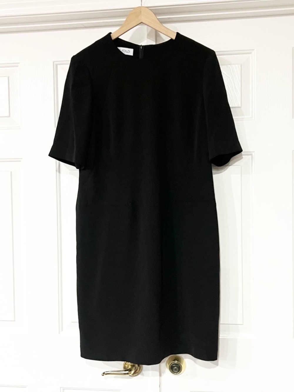 The Fold London | Black Short-Sleeve Shift Front Pockets Formal Dress